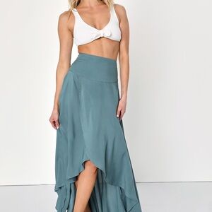 Ambrosio Dark Sage Green High-Low Maxi Skirt O'Neill